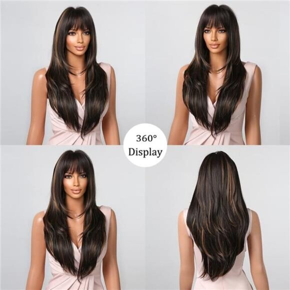 Women Cosplay Daily Natural Hair Wig Heat Resistant Fiber - Black Mixed Brown 20 main image 2